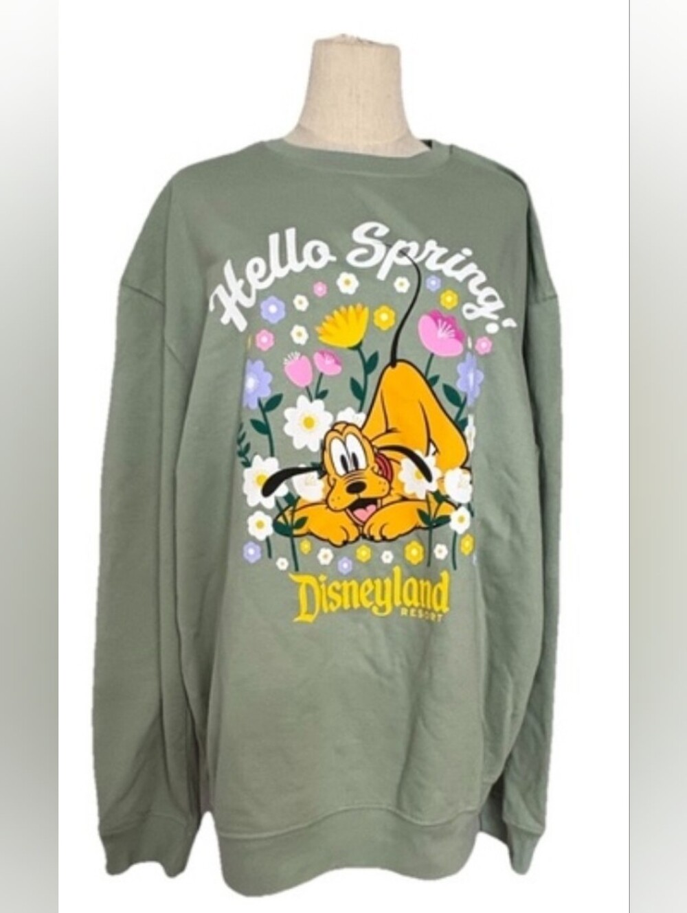 Disney Sage Green Pluto 'Hello Spring' Floral Sweatshirt